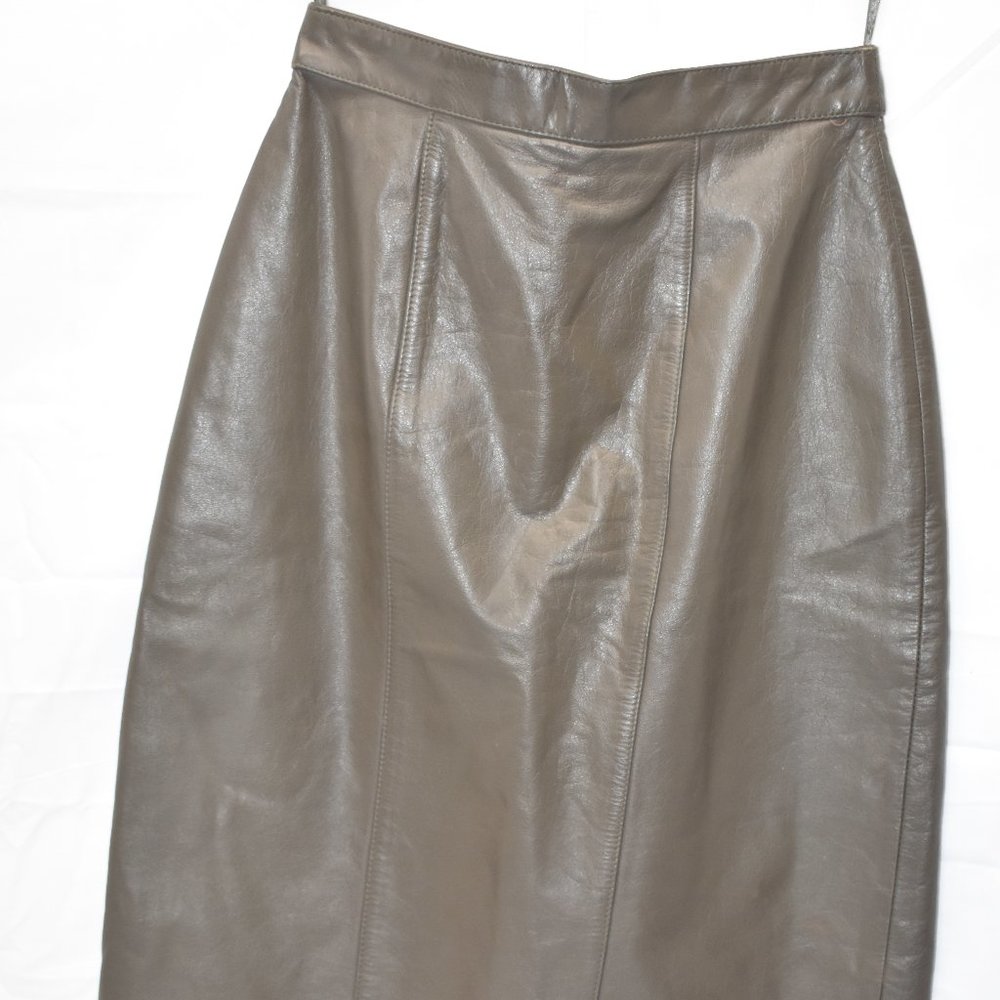 Vtg Evan Davies Petites Leather Green Pencil Skirt